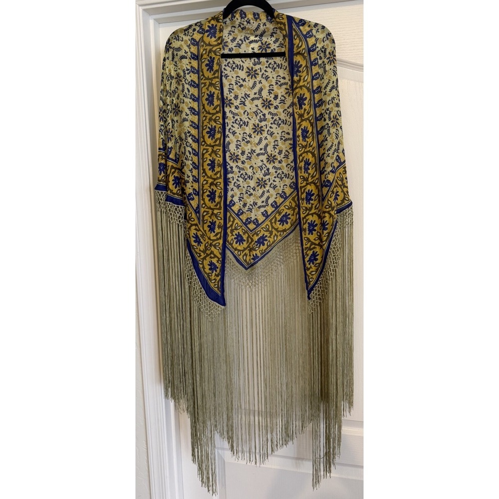 Free People Amara Fringe 100% Silk Sarong Shawl Kimono Boho Festival Duster OS - Picture 3 of 10